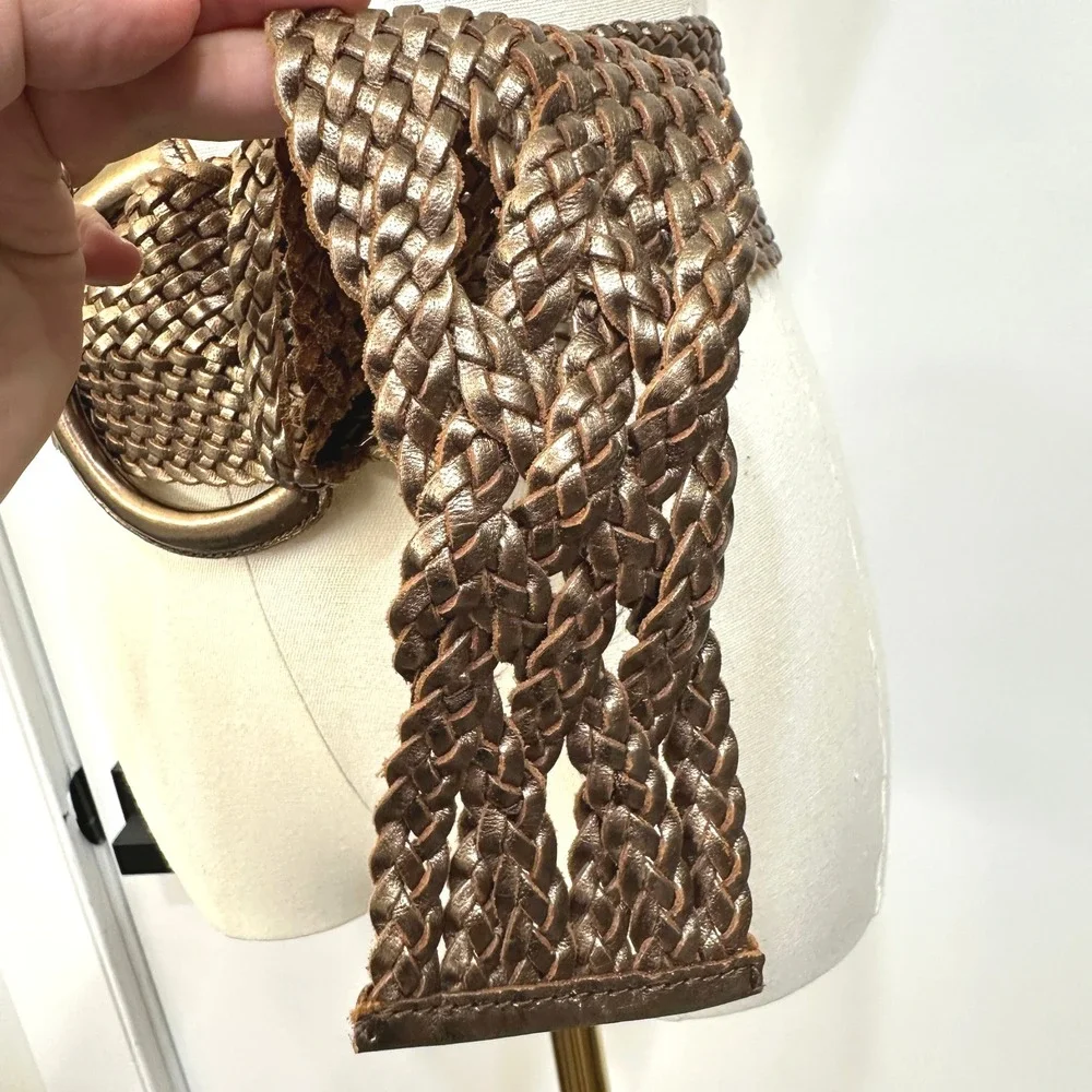 VTG Bronze Metallic Woven Leather Wide Belt 45